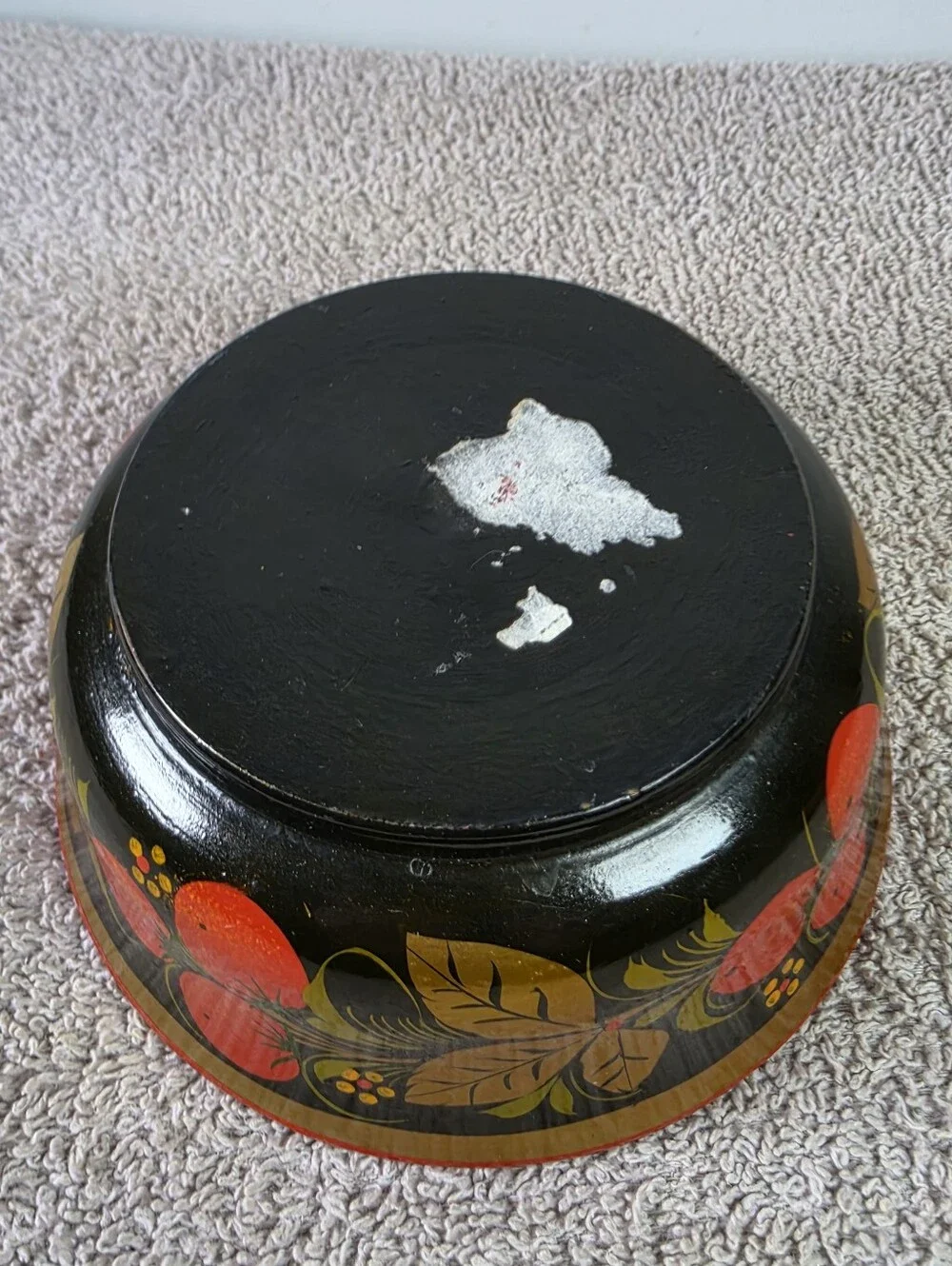 Vintage Russian Khokhloma Hand - Painted Lacquered Wood Bowl